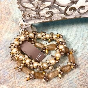 J. Jill Double Strand Stretch Pearl and Agate Crystal Bracelet NWT